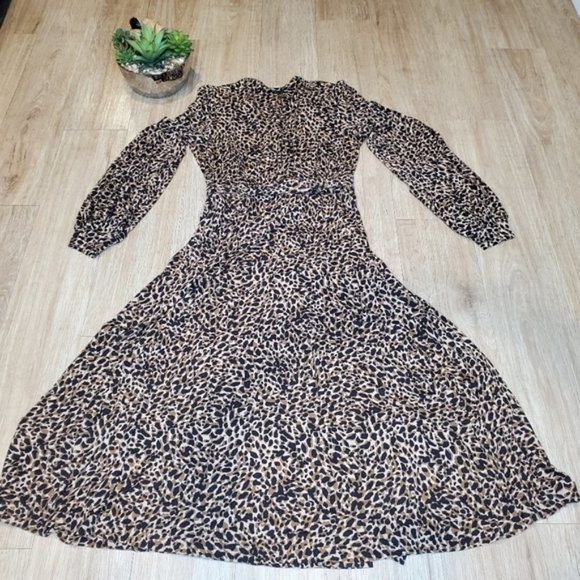LK Bennett Daisy Wrap Dress Midi Leopard Neutral Preppy Fit Flare Classic Work 6 - Picture 3 of 7